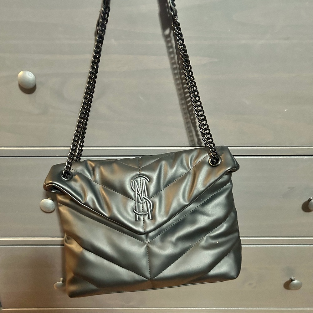 Steve Madden Metallic Gray Quilted Shoulder Bag